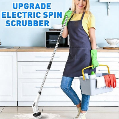 Black 9 piece replaceable cleaning brush heads Electric Spin Scrubber with Extendable Handle - Cordless Rechargeable Cleaning Brush for Kitchen, Bathroom and Floors - IPX6 Waterproof, 2-Speed Motor, Long Battery Life