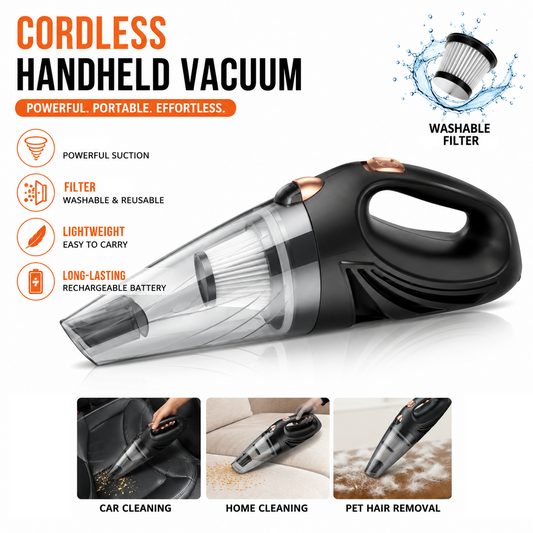 Cordless Handheld Car Vacuum Cleaner - Portable Wireless Dustbuster for Car and Home, Wet and Dry Cleaning, Multi-Filter System, Compact Lightweight Design, Easy Empty Dust Cup