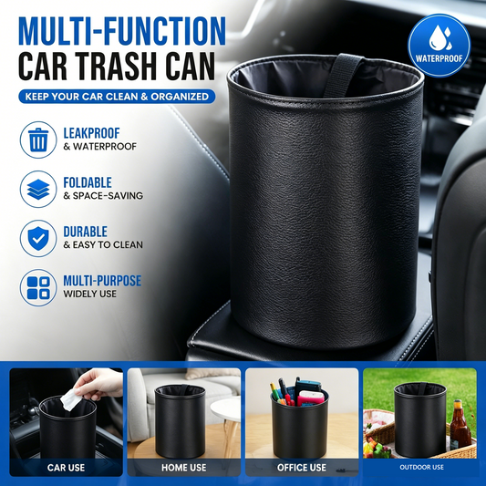 Black Car Trash Can - Foldable Dual-Layer Waterproof Car Garbage Bin , Space-Saving, Easy Clean, Portable Storage for Vehicle Interior, Durable Faux Leather Material