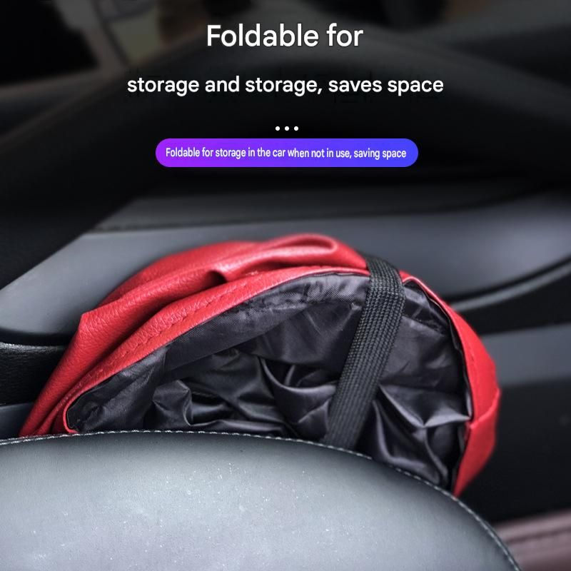 Black Car Trash Can - Foldable Dual-Layer Waterproof Car Garbage Bin , Space-Saving, Easy Clean, Portable Storage for Vehicle Interior, Durable Faux Leather Material