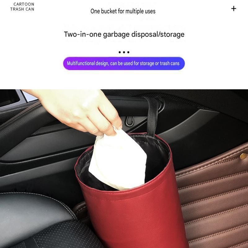 Black Car Trash Can - Foldable Dual-Layer Waterproof Car Garbage Bin , Space-Saving, Easy Clean, Portable Storage for Vehicle Interior, Durable Faux Leather Material