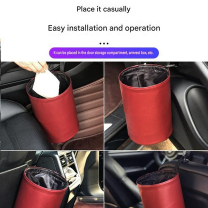 Black Car Trash Can - Foldable Dual-Layer Waterproof Car Garbage Bin , Space-Saving, Easy Clean, Portable Storage for Vehicle Interior, Durable Faux Leather Material