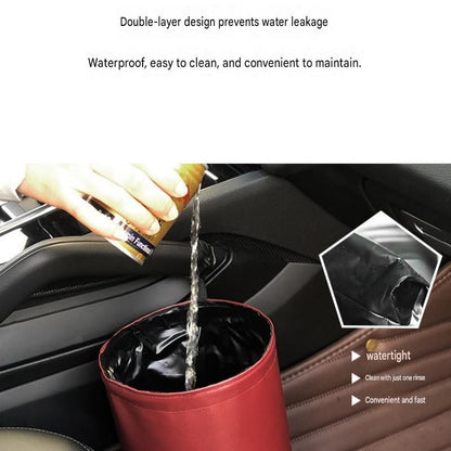 Black Car Trash Can - Foldable Dual-Layer Waterproof Car Garbage Bin , Space-Saving, Easy Clean, Portable Storage for Vehicle Interior, Durable Faux Leather Material