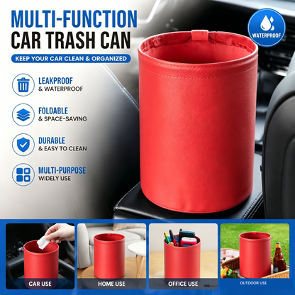 Red Car Trash Can - Foldable Dual-Layer Waterproof Car Garbage Bin , Space-Saving, Easy Clean, Portable Storage for Vehicle Interior, Durable Faux Leather Material