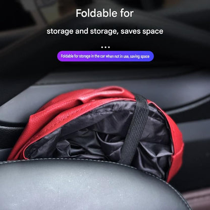Red Car Trash Can - Foldable Dual-Layer Waterproof Car Garbage Bin , Space-Saving, Easy Clean, Portable Storage for Vehicle Interior, Durable Faux Leather Material