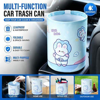 Space rabbit pattern Car Trash Can - Foldable Dual-Layer Waterproof Car Garbage Bin , Space-Saving, Easy Clean, Portable Storage for Vehicle Interior, Durable Faux Leather Material