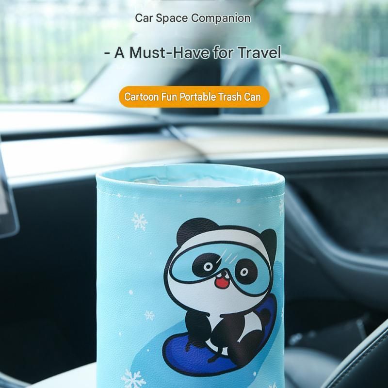 Space rabbit pattern Car Trash Can - Foldable Dual-Layer Waterproof Car Garbage Bin , Space-Saving, Easy Clean, Portable Storage for Vehicle Interior, Durable Faux Leather Material