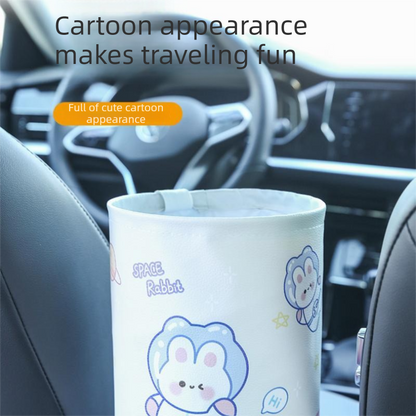 Space rabbit pattern Car Trash Can - Foldable Dual-Layer Waterproof Car Garbage Bin , Space-Saving, Easy Clean, Portable Storage for Vehicle Interior, Durable Faux Leather Material