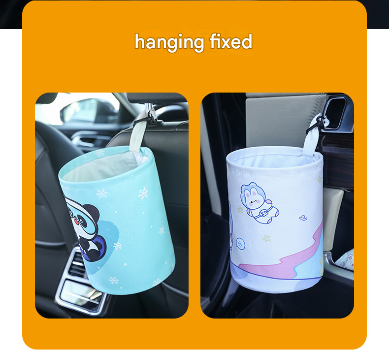 Space rabbit pattern Car Trash Can - Foldable Dual-Layer Waterproof Car Garbage Bin , Space-Saving, Easy Clean, Portable Storage for Vehicle Interior, Durable Faux Leather Material
