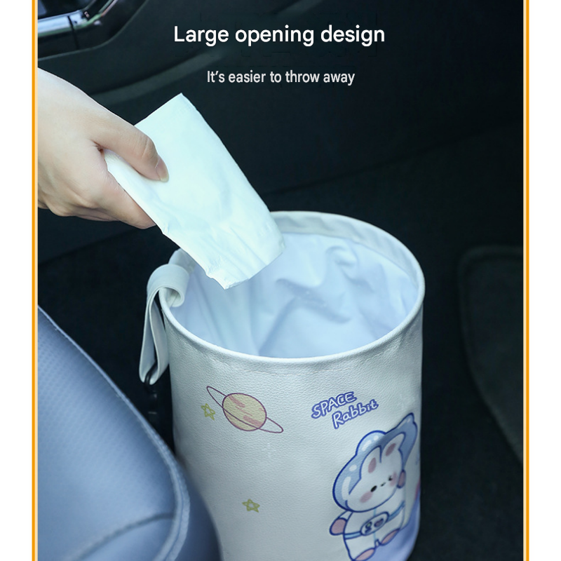 panda pattern Car Blue Trash Can - Foldable Dual-Layer Waterproof Car Garbage Bin , Space-Saving, Easy Clean, Portable Storage for Vehicle Interior, Durable Faux Leather Material