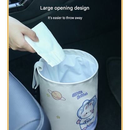 panda pattern Car Blue Trash Can - Foldable Dual-Layer Waterproof Car Garbage Bin , Space-Saving, Easy Clean, Portable Storage for Vehicle Interior, Durable Faux Leather Material