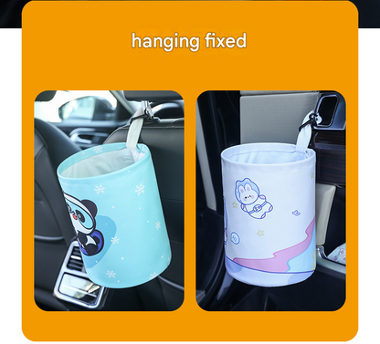 panda pattern Car Blue Trash Can - Foldable Dual-Layer Waterproof Car Garbage Bin , Space-Saving, Easy Clean, Portable Storage for Vehicle Interior, Durable Faux Leather Material