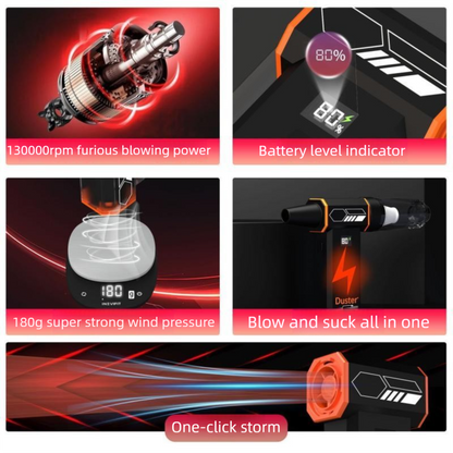 Black  High-speed Handheld Turbo Vacuum and Blower set– ABS Portable Multifunction Duster – 130000 RPM, 8000Pa Suction, 180g Air Pressure, Quick Charge, Multi-Scenario Cleaning for Home, Car, Electronics