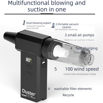 Black  High-speed Handheld Turbo Vacuum and Blower set– ABS Portable Multifunction Duster – 130000 RPM, 8000Pa Suction, 180g Air Pressure, Quick Charge, Multi-Scenario Cleaning for Home, Car, Electronics