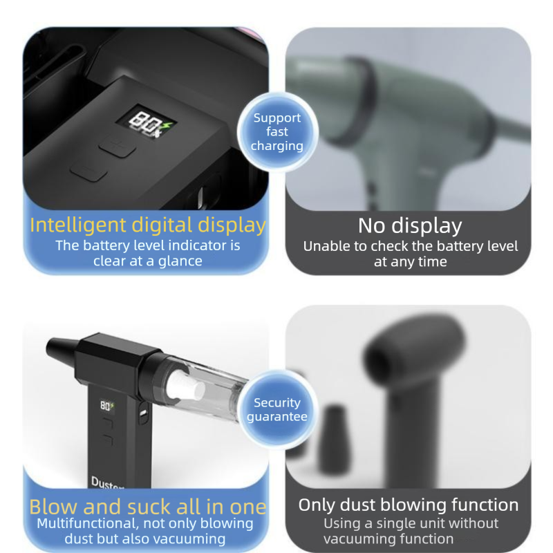 Black  High-speed Handheld Turbo Vacuum and Blower set– ABS Portable Multifunction Duster – 130000 RPM, 8000Pa Suction, 180g Air Pressure, Quick Charge, Multi-Scenario Cleaning for Home, Car, Electronics