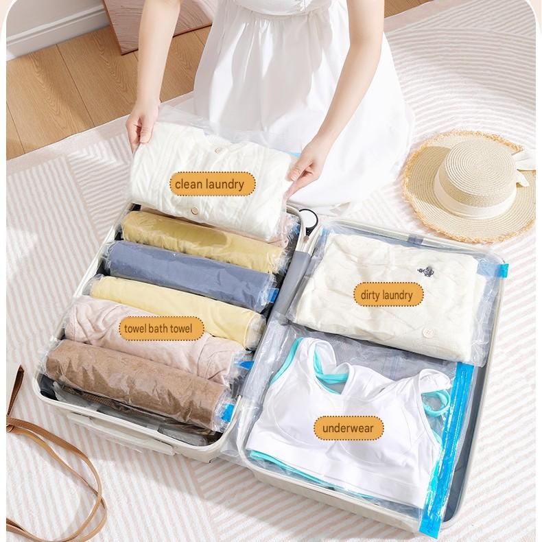9-piece Vacuum Storage Bags Set(3 medium, 3 large, 2 extra large, 1 hand pump)- Heavy Duty Space Saving Compression Bags for Clothes Quilts Bedding Moisture Proof Wardrobe Organisation Travel Storage Reusable Durable Seal
