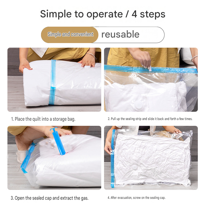 12-piece Vacuum Storage Bags Set(4 medium, 4 large, 3 extra large, 1 hand pump)- Heavy Duty Space Saving Compression Bags for Clothes Quilts Bedding Moisture Proof Wardrobe Organisation Travel Storage Reusable Durable Seal