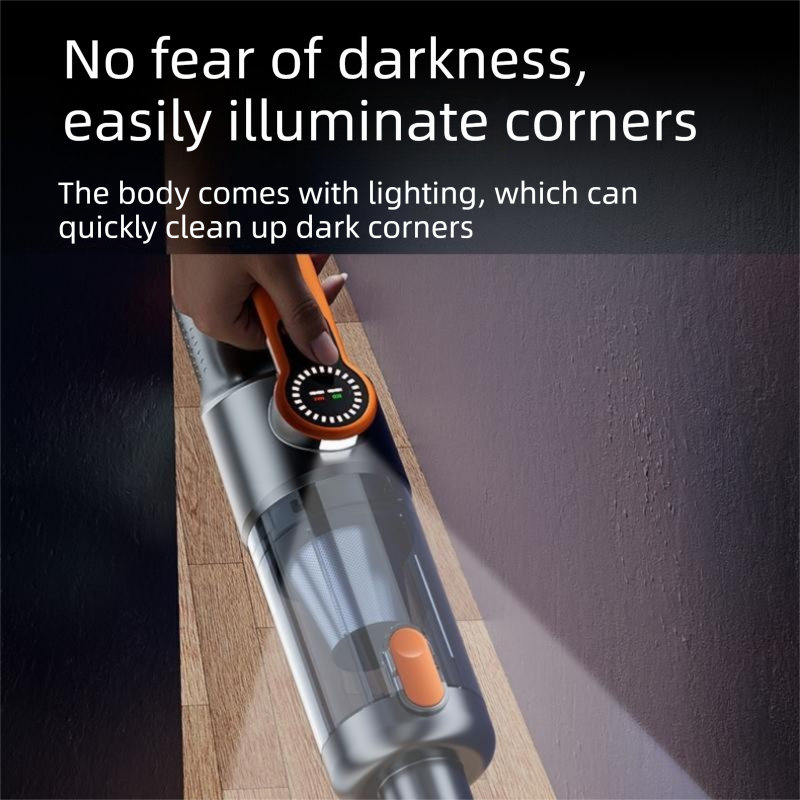 Silver and Orange Cordless Handheld Vacuum Cleaner 17000Pa High Suction Portable Rechargeable 5 in 1 Car Home Cleaning Device Multi Function Dust Removal Tool Lightweight Easy Clean ECO MAX Modes