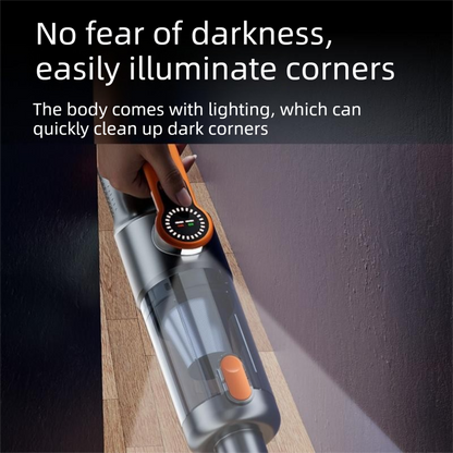Silver and Orange Cordless Handheld Vacuum Cleaner 17000Pa High Suction Portable Rechargeable 5 in 1 Car Home Cleaning Device Multi Function Dust Removal Tool Lightweight Easy Clean ECO MAX Modes