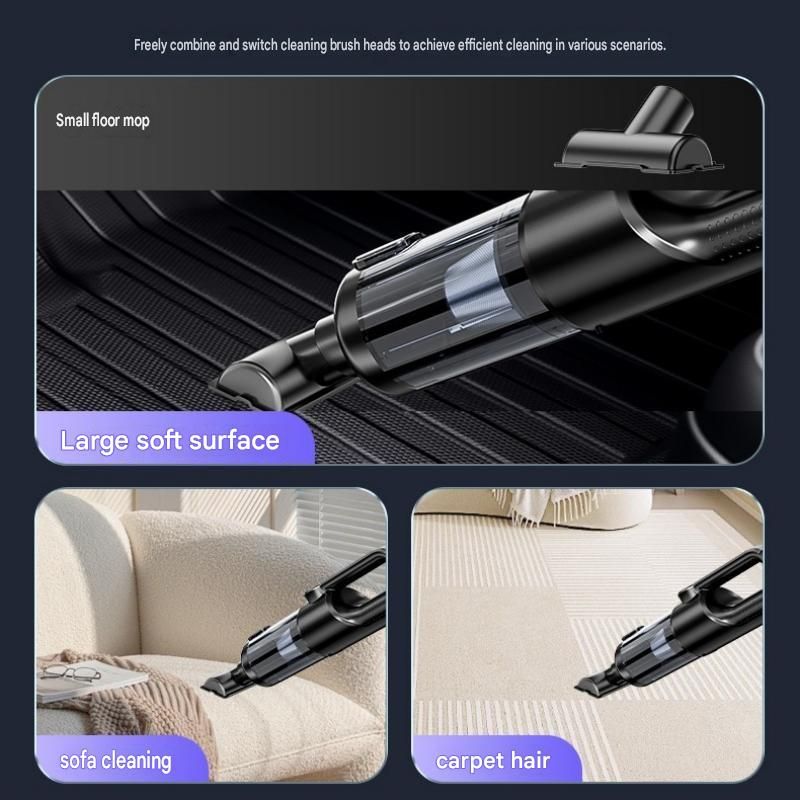 Silver and Orange Cordless Handheld Vacuum Cleaner 17000Pa High Suction Portable Rechargeable 5 in 1 Car Home Cleaning Device Multi Function Dust Removal Tool Lightweight Easy Clean ECO MAX Modes
