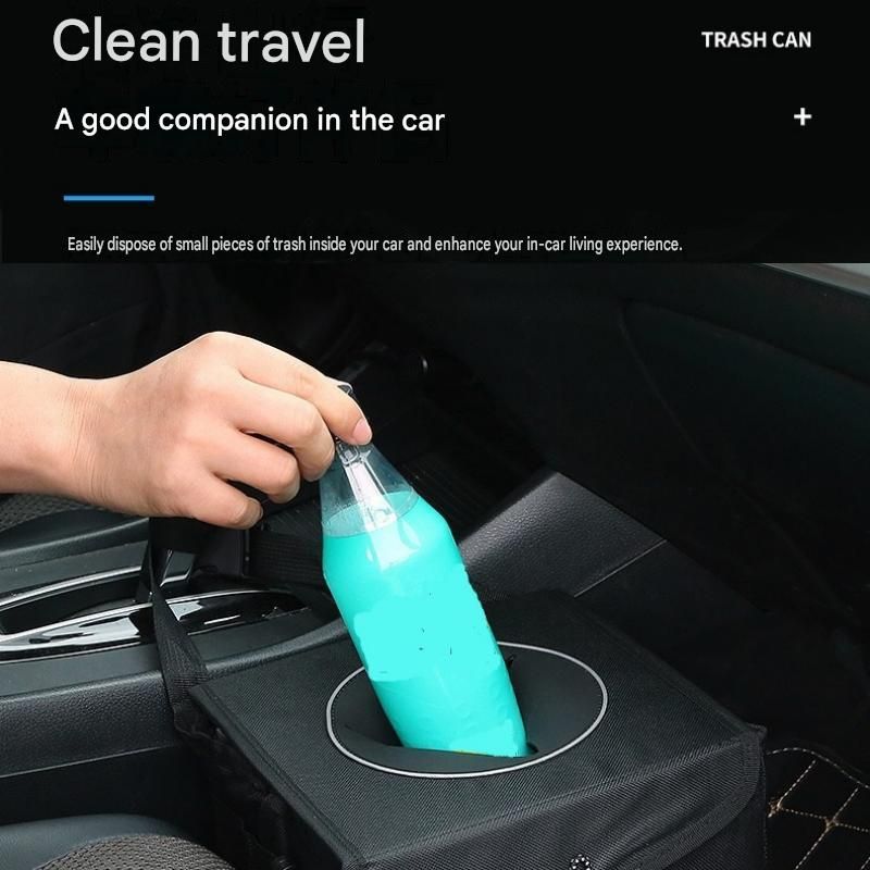 Black small size 15*17*25cm Car Trash Bin with Oxford Cloth Construction - Foldable Hanging Car Organizer, Waterproof Washable Lining, Flip Top Lid, Multi Purpose Storage Bin for Car Interior Travel and Daily Driving