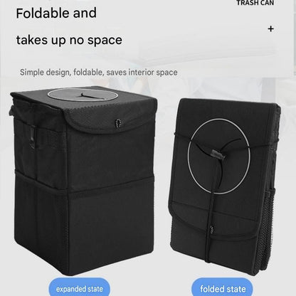 Black small size 15*17*25cm Car Trash Bin with Oxford Cloth Construction - Foldable Hanging Car Organizer, Waterproof Washable Lining, Flip Top Lid, Multi Purpose Storage Bin for Car Interior Travel and Daily Driving