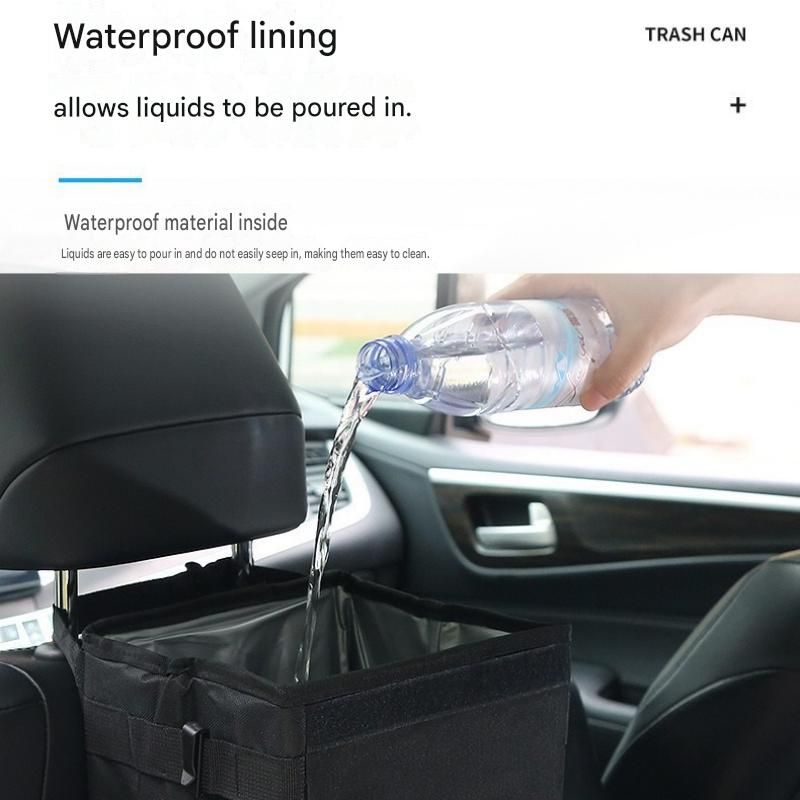 Black small size 15*17*25cm Car Trash Bin with Oxford Cloth Construction - Foldable Hanging Car Organizer, Waterproof Washable Lining, Flip Top Lid, Multi Purpose Storage Bin for Car Interior Travel and Daily Driving