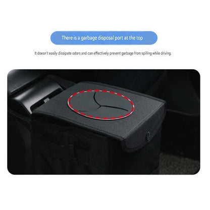 Black small size 15*17*25cm Car Trash Bin with Oxford Cloth Construction - Foldable Hanging Car Organizer, Waterproof Washable Lining, Flip Top Lid, Multi Purpose Storage Bin for Car Interior Travel and Daily Driving