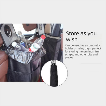 Black small size 15*17*25cm Car Trash Bin with Oxford Cloth Construction - Foldable Hanging Car Organizer, Waterproof Washable Lining, Flip Top Lid, Multi Purpose Storage Bin for Car Interior Travel and Daily Driving