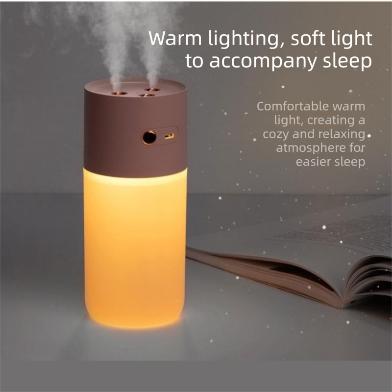 Pink Dual Spray USB Humidifier with Warm LED Night Light - 400ml Mini Portable Desk and Car Humidifier, Quiet Mist Output, ABS and PP Construction, Compact Rechargeable Moisture Solution for Home Office Travel