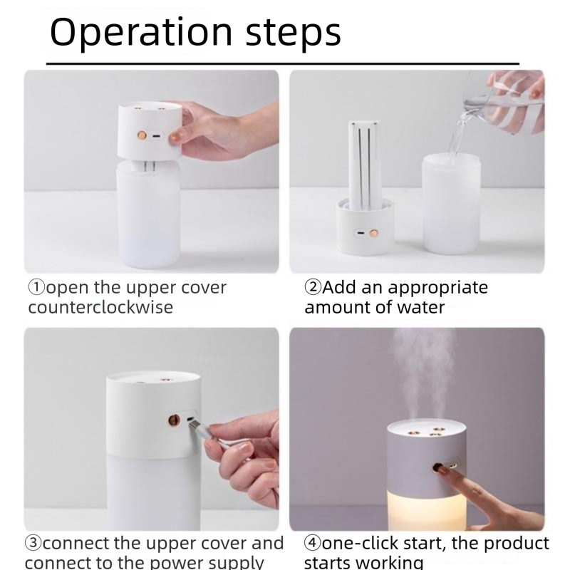 Pink Dual Spray USB Humidifier with Warm LED Night Light - 400ml Mini Portable Desk and Car Humidifier, Quiet Mist Output, ABS and PP Construction, Compact Rechargeable Moisture Solution for Home Office Travel