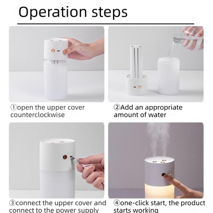 Pink Dual Spray USB Humidifier with Warm LED Night Light - 400ml Mini Portable Desk and Car Humidifier, Quiet Mist Output, ABS and PP Construction, Compact Rechargeable Moisture Solution for Home Office Travel