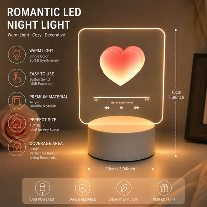 Pink Heart Design Creative Acrylic LED Night Light - Warm White Ambient Table Lamp, Decorative Desktop Mood Light, Cartoon and Creative Display Design, Compact Gift for Bedroom Living Room Office