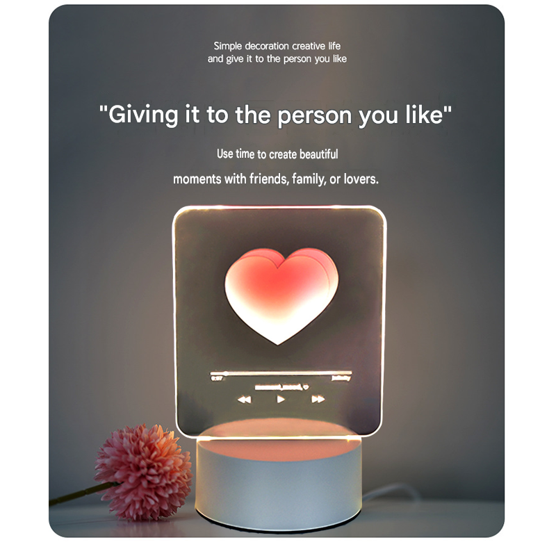 Pink Heart Design Creative Acrylic LED Night Light - Warm White Ambient Table Lamp, Decorative Desktop Mood Light, Cartoon and Creative Display Design, Compact Gift for Bedroom Living Room Office
