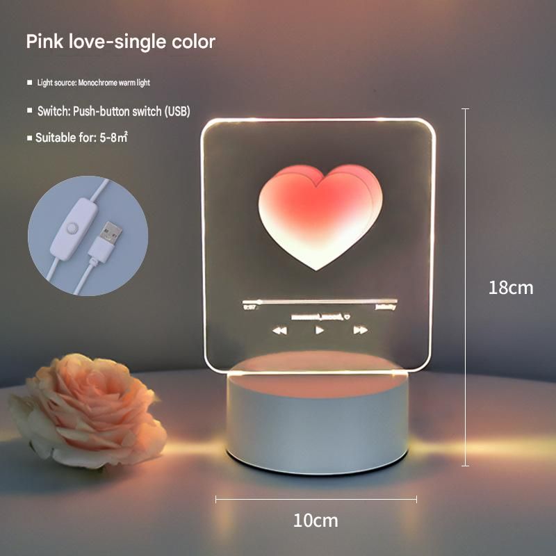 Pink Heart Design Creative Acrylic LED Night Light - Warm White Ambient Table Lamp, Decorative Desktop Mood Light, Cartoon and Creative Display Design, Compact Gift for Bedroom Living Room Office