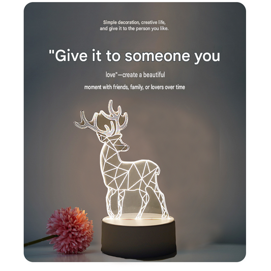 Reindeer style Creative Acrylic LED Night Light - Warm White Ambient Table Lamp, Decorative Desktop Mood Light, Cartoon and Creative Display Design, Compact Gift for Bedroom Living Room Office