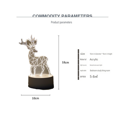 Reindeer style Creative Acrylic LED Night Light - Warm White Ambient Table Lamp, Decorative Desktop Mood Light, Cartoon and Creative Display Design, Compact Gift for Bedroom Living Room Office