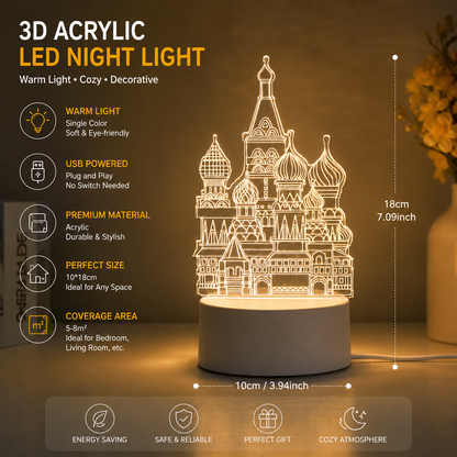 Castle Style Creative Acrylic LED Night Light - Warm White Ambient Table Lamp, Decorative Desktop Mood Light, Cartoon and Creative Display Design, Compact Gift for Bedroom Living Room Office