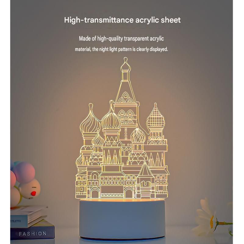Castle Style Creative Acrylic LED Night Light - Warm White Ambient Table Lamp, Decorative Desktop Mood Light, Cartoon and Creative Display Design, Compact Gift for Bedroom Living Room Office