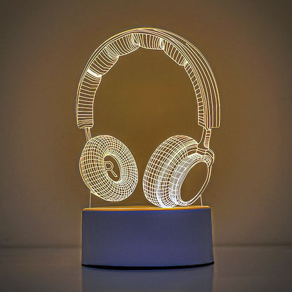 Headphone version Creative Acrylic LED Night Light - Warm White Ambient Table Lamp, Decorative Desktop Mood Light, Cartoon and Creative Display Design, Compact Gift for Bedroom Living Room Office