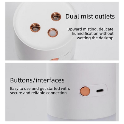 Creative Romantic Home Gift Set - White Dual Spray USB Humidifier with  Warm LED Night Light and White Acrylic Decorative Ambient Lamp, Portable Lamp and Car Humidifier Bundle for Bedroom Office Living Room