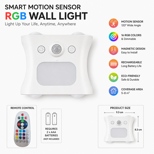 White  Motion Sensor Wall Light, Rechargeable Magnetic LED Ambient Wall Lamp with Remote Control, 16 Colors & 3 Color Temperatures, Wireless Indoor Night Light for Bedroom Hallway Living Room