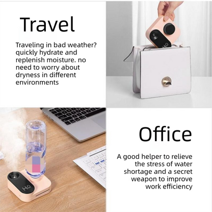 Green Mini Camera Humidifier, USB Rechargeable Portable Water Bottle Humidifier with LED Night Light, Wireless Desktop Mist Maker for Office, Bedroom, Travel & Car