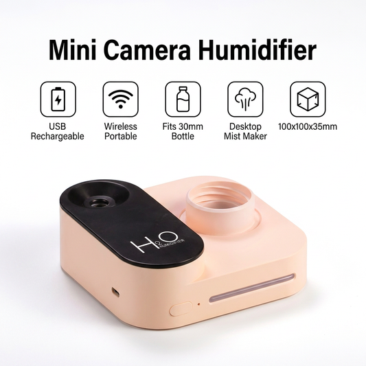 Pink Mini Camera Humidifier, USB Rechargeable Portable Water Bottle Humidifier with LED Night Light, Wireless Desktop Mist Maker for Office, Bedroom, Travel & Car