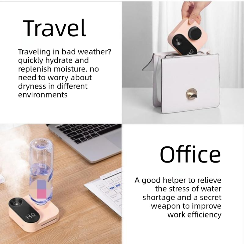 Pink Mini Camera Humidifier, USB Rechargeable Portable Water Bottle Humidifier with LED Night Light, Wireless Desktop Mist Maker for Office, Bedroom, Travel & Car