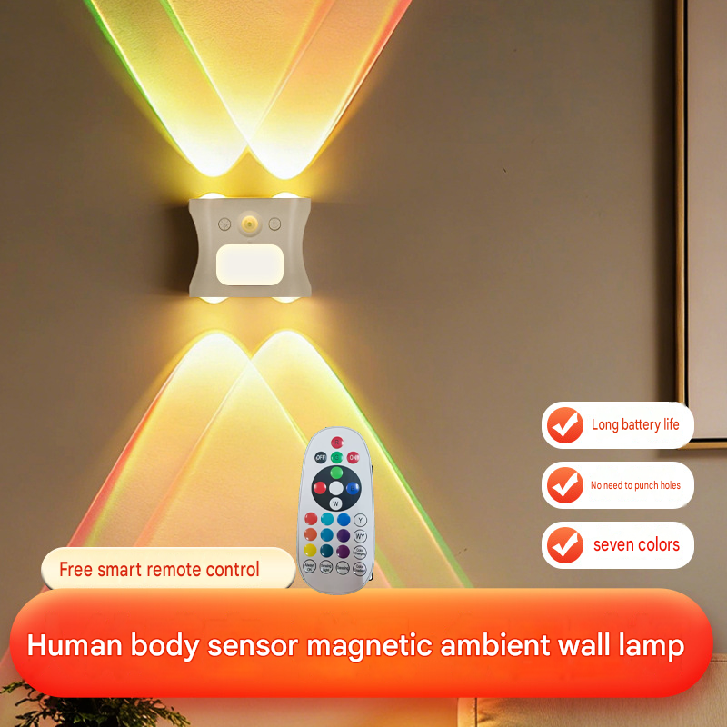 3PCS Smart Home Atmosphere Set â€“ White USB Rechargeable Camera Humidifier & 2pcs White RGB Motion Sensor Wall Light, Magnetic Wireless Night Lamp with Remote Control for Bedroom, Living Room & Office