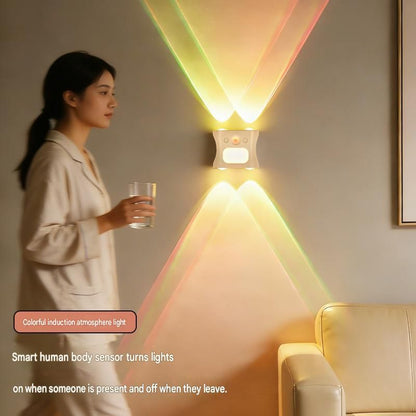 3PCS Smart Home Atmosphere Set â€“ White USB Rechargeable Camera Humidifier & 2pcs White RGB Motion Sensor Wall Light, Magnetic Wireless Night Lamp with Remote Control for Bedroom, Living Room & Office