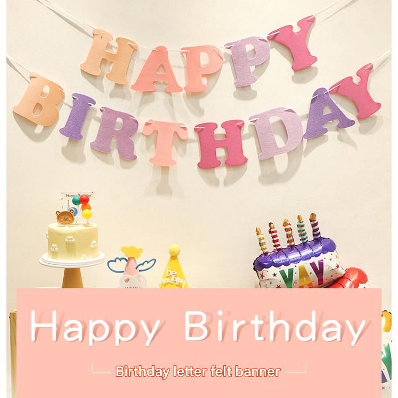 3-pcs Birthday Party Decoration Set with 2-pack Smiley Daisy Balloon Centerpieces & Blue and Pink Happy Birthday Felt Banner, Birthday Party Decor Kit, Photo Booth Backdrop Supplies
