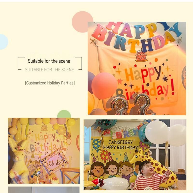 3-pcs Birthday Party Decoration Set with 2-pack Smiley Daisy Balloon Centerpieces & Blue and Pink Happy Birthday Felt Banner, Birthday Party Decor Kit, Photo Booth Backdrop Supplies