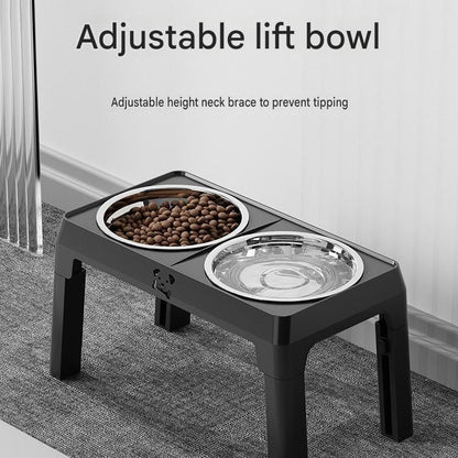 Grey Adjustable Elevated Dog Bowl Stand with Stainless Steel Double Bowls, Foldable Raised Pet Feeding Station for Medium & Large Dogs, Anti-Slip Height Adjustable Food and Water Feeder